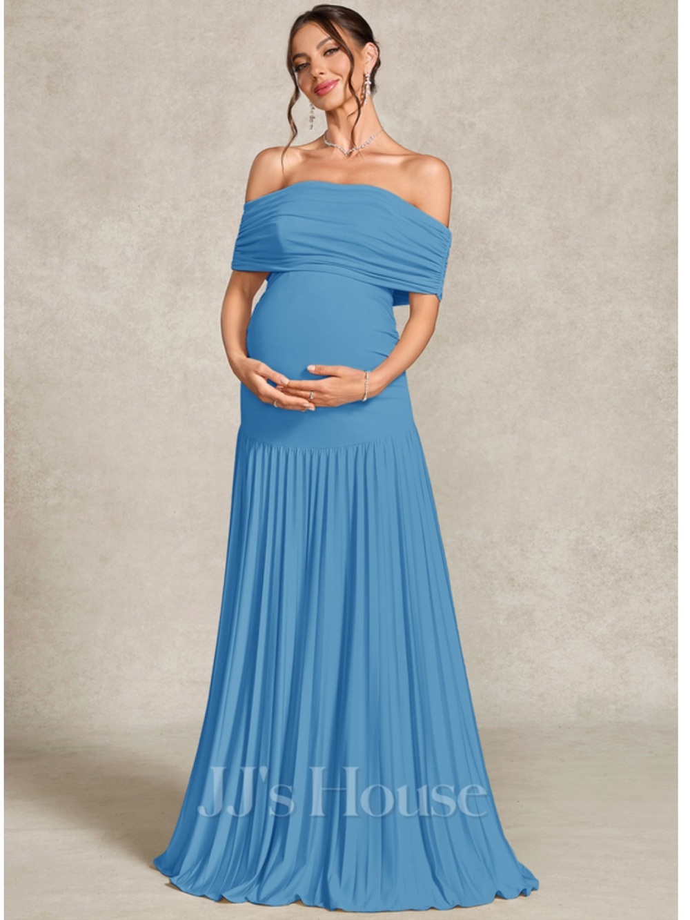 JJs House Ocean Blue Off-Shoulder Strapless Maternity Maxi Dress Gown size 2 NWT